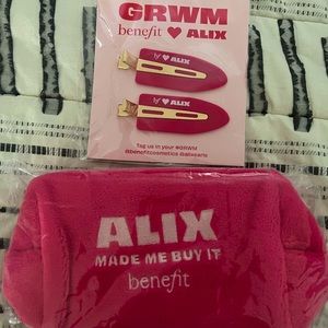 NWT Benefit x Alice Earle makeup bag and hair clip set